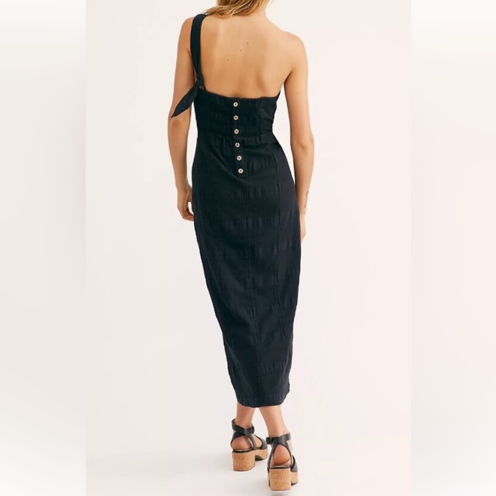 Free People One-Shoulder Black Midi Dress